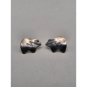 Vintage 1989 D. Justus Sterling Silver Heartline Bear Stud Earrings Southwestern